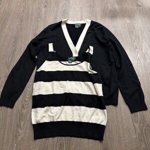 Black Ivory Lauren Ralph Lauren Sweater Tank Silk Nylon Set SZ L EUC